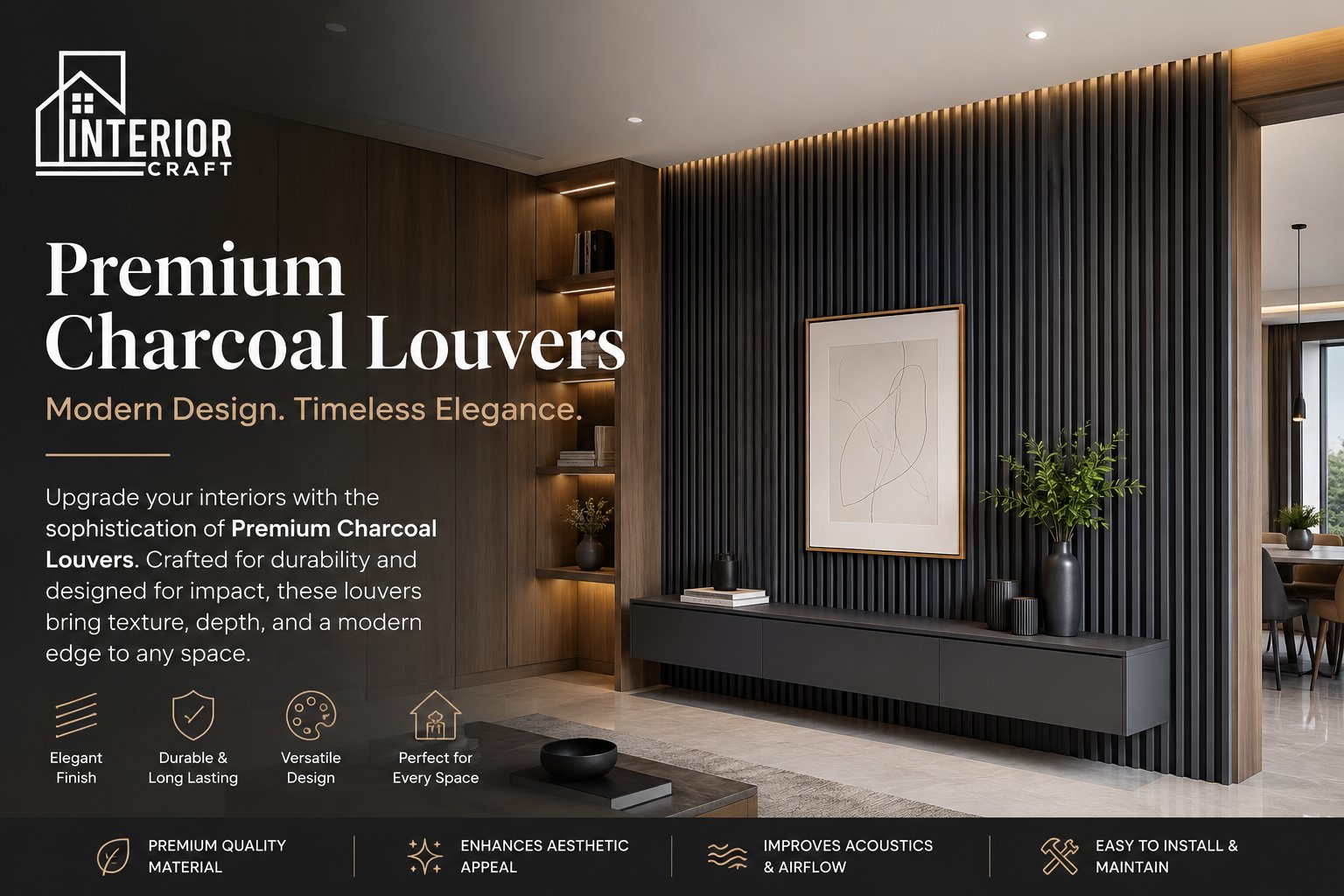 Transform Your Walls with Premium Charcoal Louvers